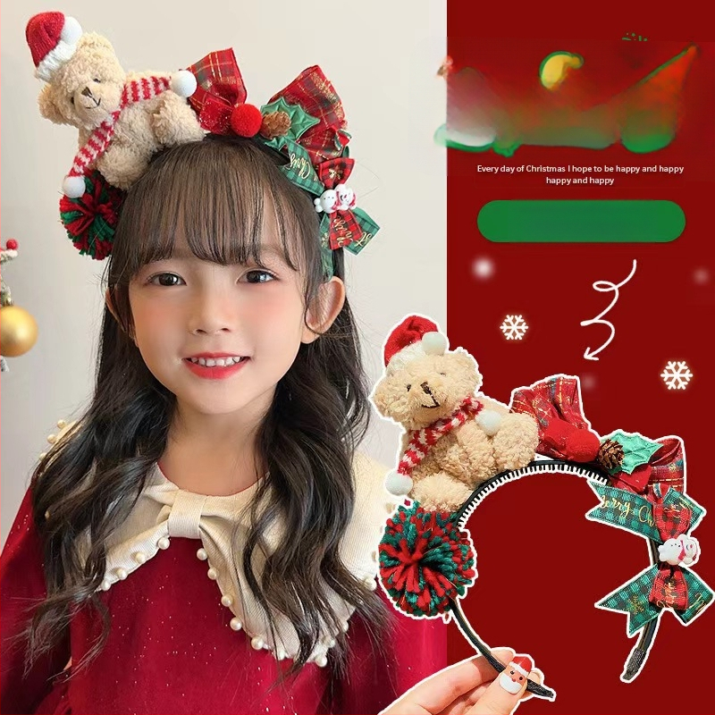 Vaikų galvos juosta su meškiuko motyvu — etninio stiliaus, rankų darbo, audinys, 2023 m. pavasaris