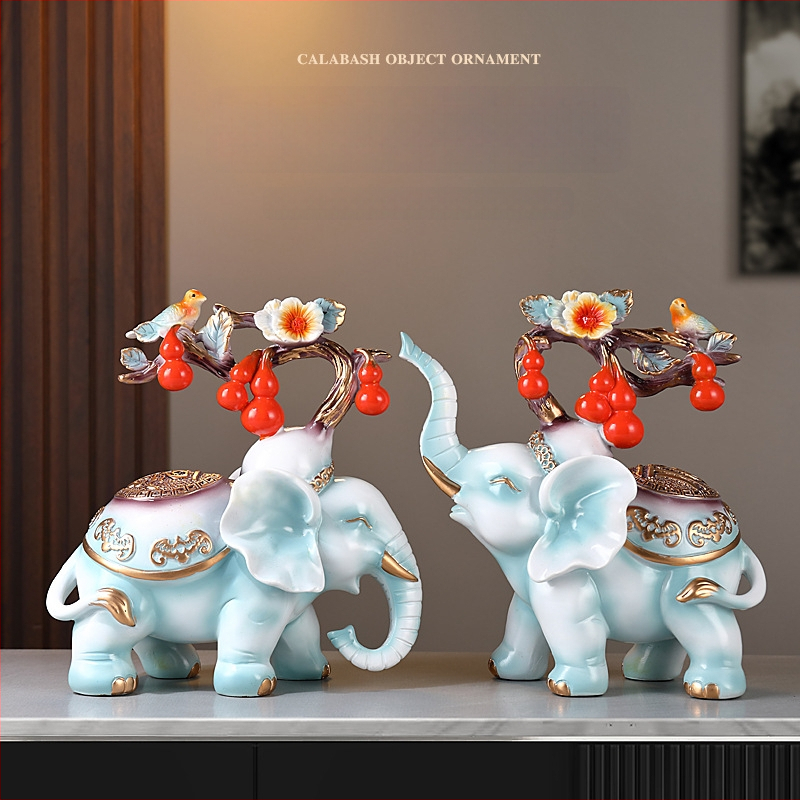 Pāris rezīna ziloņu figūriņu, roku krāsotas un rokdarbs, jaunā ķīniešu stila mājas dekors, piemērots ieejai, viesistabai vai TV skapim