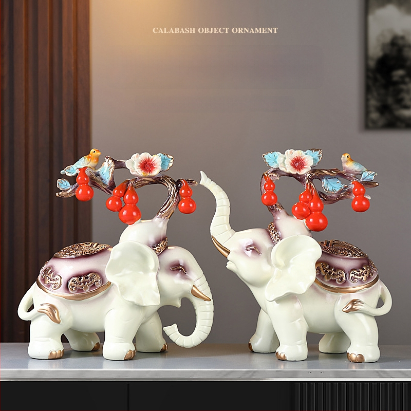 Pāris rezīna ziloņu figūriņu, roku krāsotas un rokdarbs, jaunā ķīniešu stila mājas dekors, piemērots ieejai, viesistabai vai TV skapim