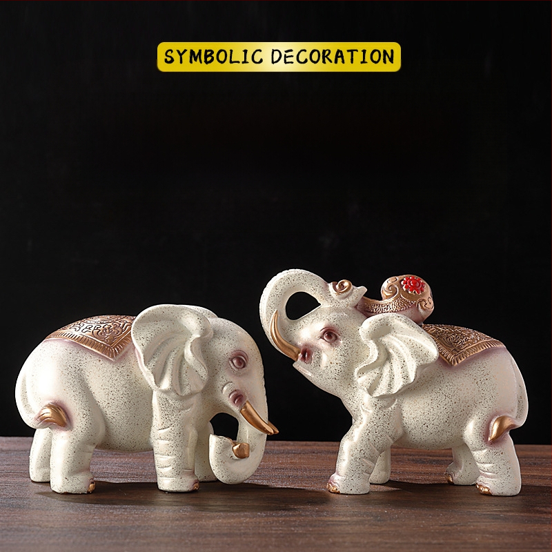 Pāris rezīna ziloņu figūriņu, roku krāsotas un rokdarbs, jaunā ķīniešu stila mājas dekors, piemērots ieejai, viesistabai vai TV skapim