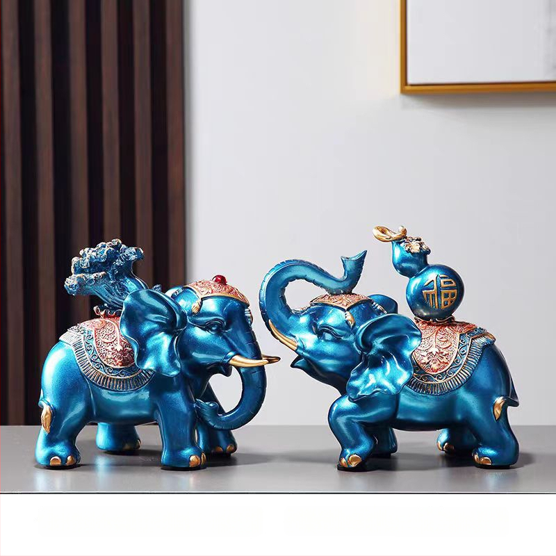 Pāris rezīna ziloņu figūriņu, roku krāsotas un rokdarbs, jaunā ķīniešu stila mājas dekors, piemērots ieejai, viesistabai vai TV skapim