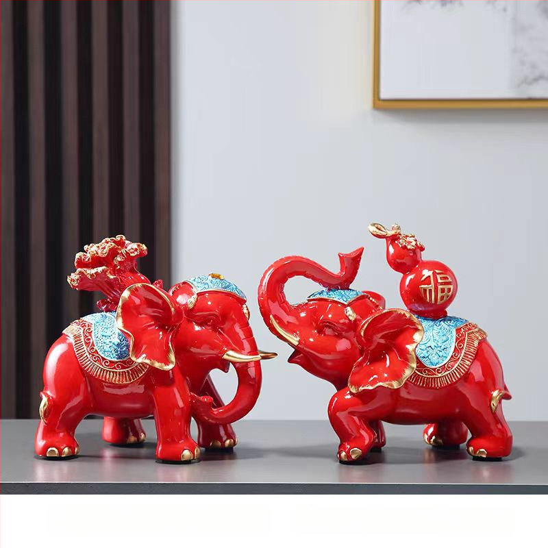 Pāris rezīna ziloņu figūriņu, roku krāsotas un rokdarbs, jaunā ķīniešu stila mājas dekors, piemērots ieejai, viesistabai vai TV skapim