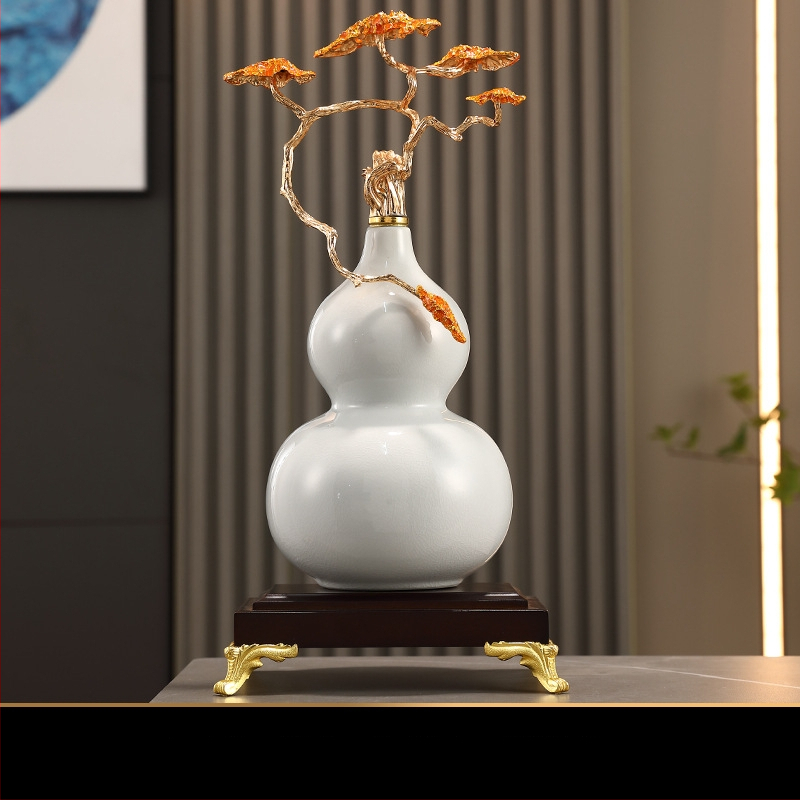 Keramikas kalabāša formas dekoratīvā figūra ar emaljas apdari, zilas un baltas krāsas raksts, ķīniešu stila mājas dekors dzīvojamajai istabai, vīna skapis vai birojam