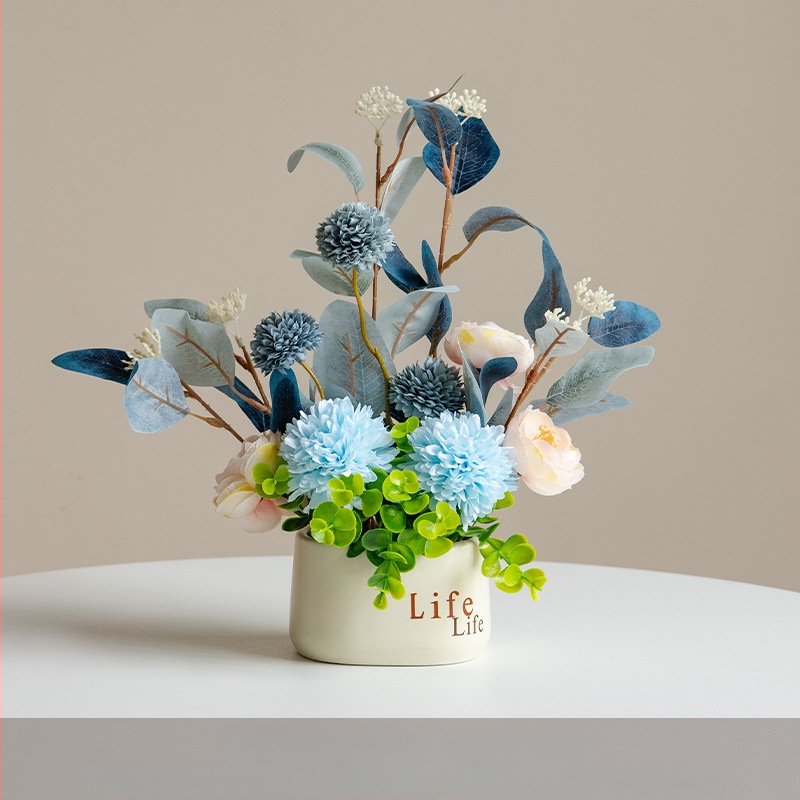 Dirbtinių šilkinių gėlių vazonas svetainės dekorui – šilko gėlės, serigrafijos technika