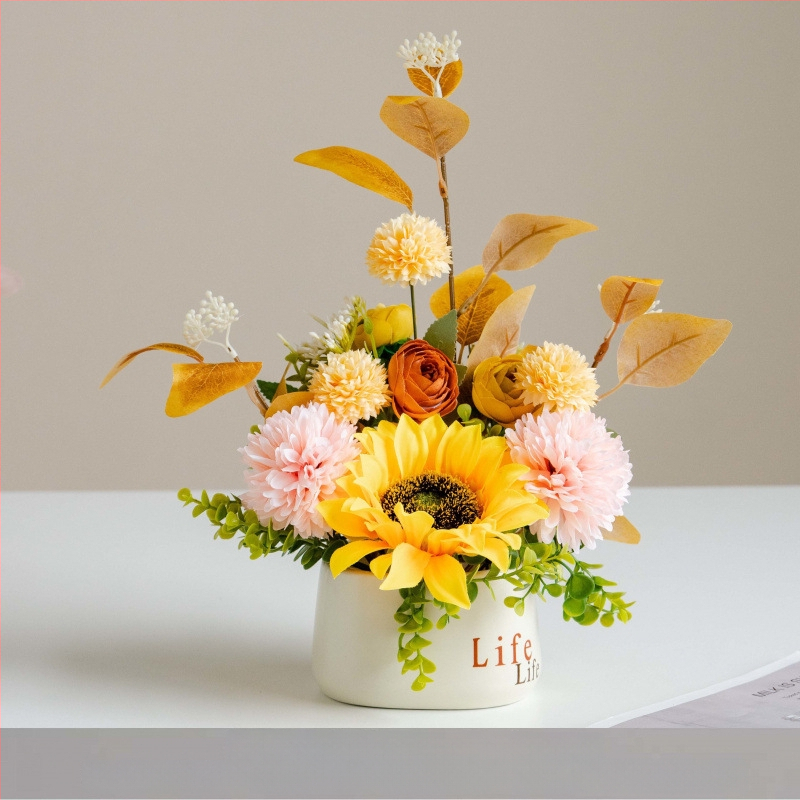 Dirbtinių šilkinių gėlių vazonas svetainės dekorui – šilko gėlės, serigrafijos technika