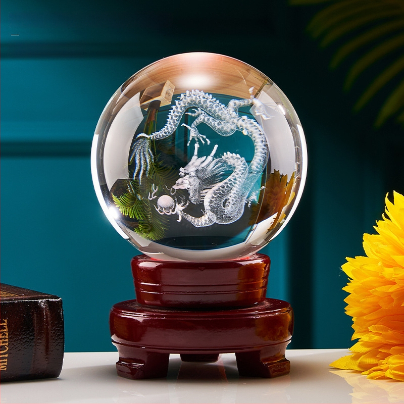 Drakona gada kristāla bumba dekors dzīvojamai istabai, Gravēšana, Ķīniešu stils, Bez pielāgošanas