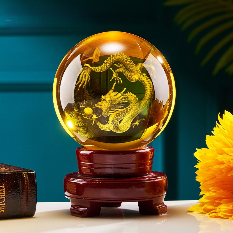 Drakona gada kristāla bumba dekors dzīvojamai istabai, Gravēšana, Ķīniešu stils, Bez pielāgošanas