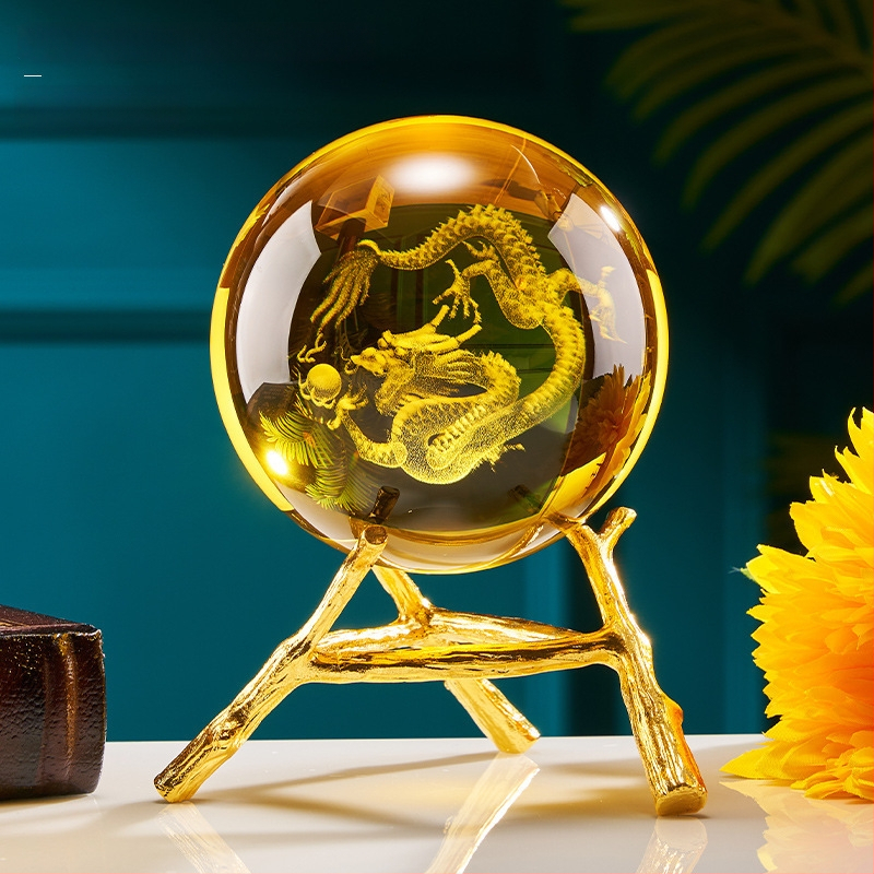 Drakona gada kristāla bumba dekors dzīvojamai istabai, Gravēšana, Ķīniešu stils, Bez pielāgošanas