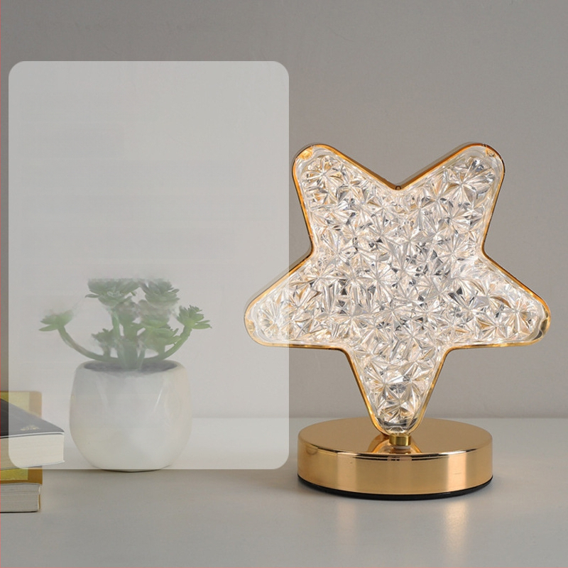 Galda lampiņa ar Zvaigzni un Mēnesi, mūsdienīgs minimālisma stils, modelis YL-014, materiāls plastika, spriegums ≤36V