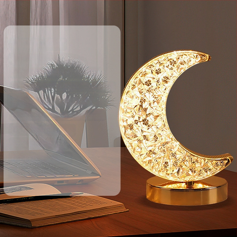 Galda lampiņa ar Zvaigzni un Mēnesi, mūsdienīgs minimālisma stils, modelis YL-014, materiāls plastika, spriegums ≤36V