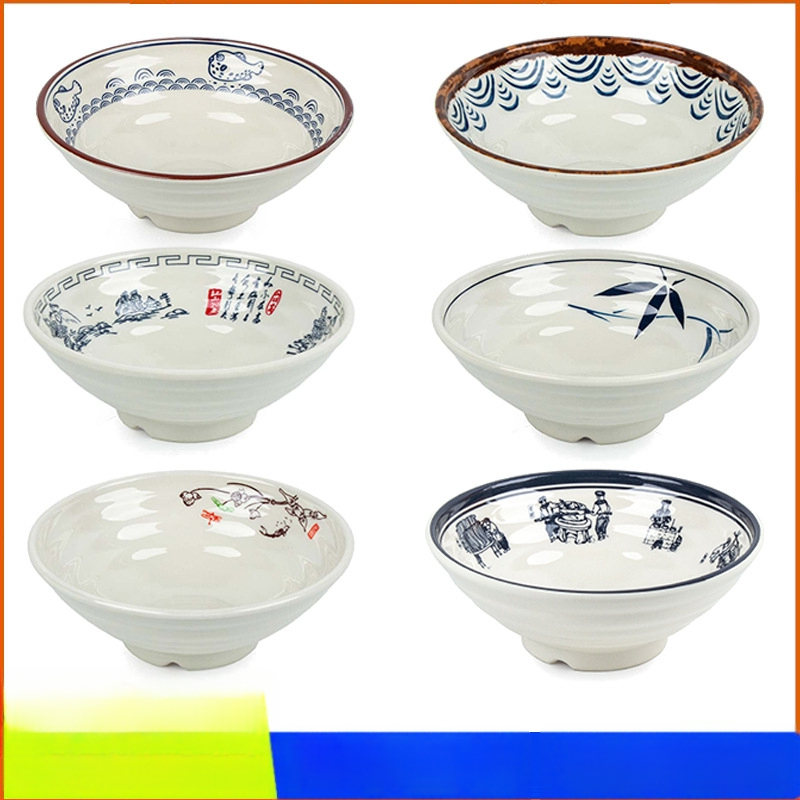 Melaminė sriubų dubenėlis su gėlių raštu, apvalios formos, tinkamas viešbučiams ir restoranams; logotipo spausdinimas ir pritaikymas prieinami