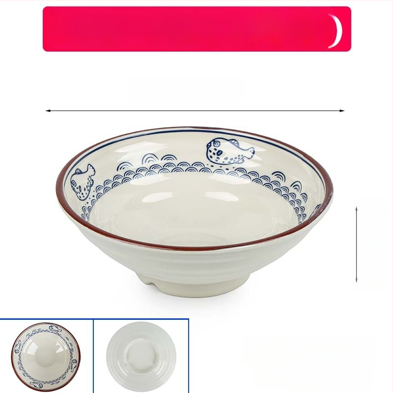 Melaminė sriubų dubenėlis su gėlių raštu, apvalios formos, tinkamas viešbučiams ir restoranams; logotipo spausdinimas ir pritaikymas prieinami