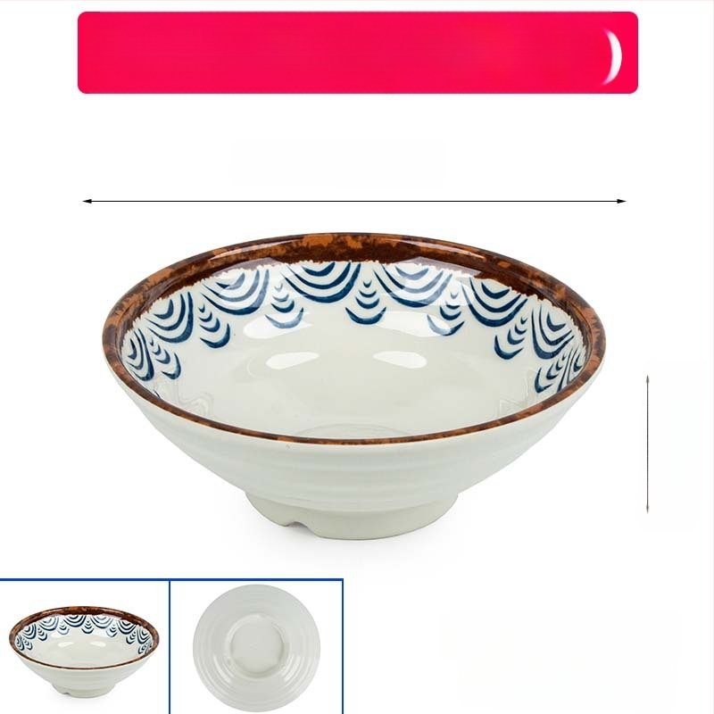 Melaminė sriubų dubenėlis su gėlių raštu, apvalios formos, tinkamas viešbučiams ir restoranams; logotipo spausdinimas ir pritaikymas prieinami