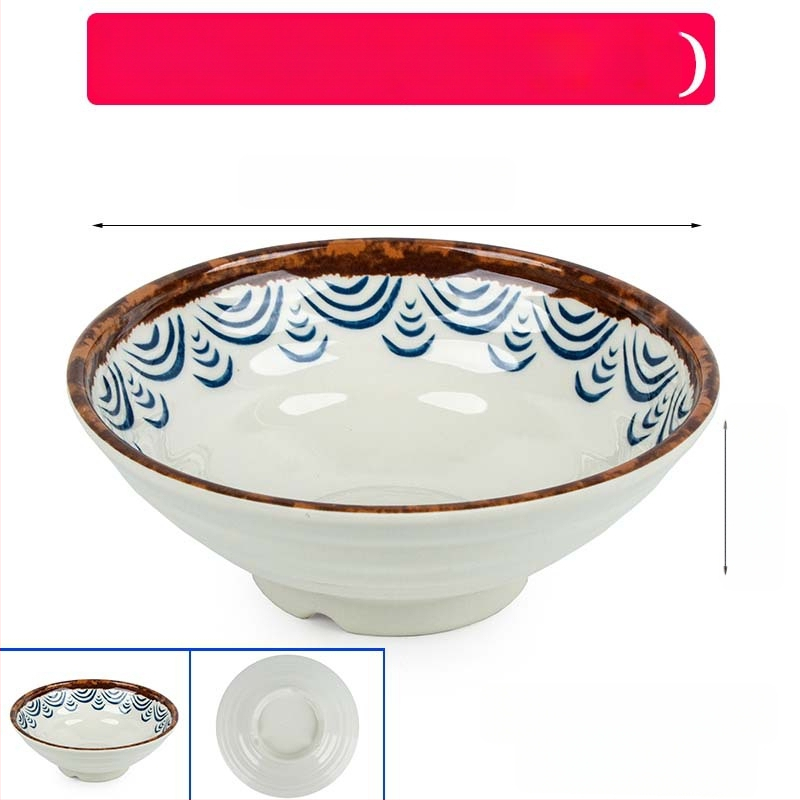 Melaminė sriubų dubenėlis su gėlių raštu, apvalios formos, tinkamas viešbučiams ir restoranams; logotipo spausdinimas ir pritaikymas prieinami