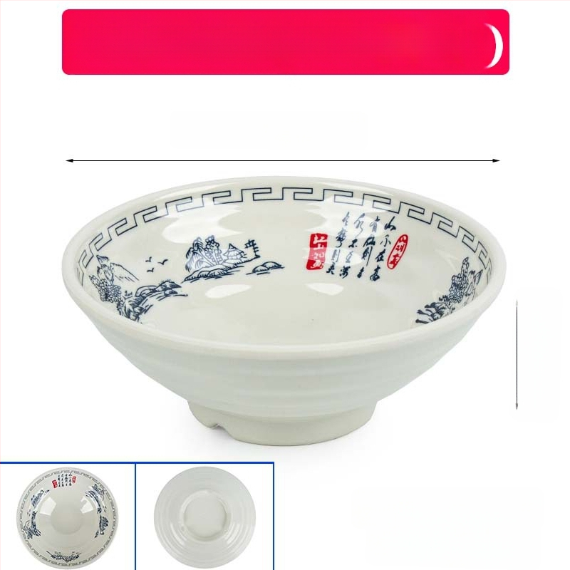 Melaminė sriubų dubenėlis su gėlių raštu, apvalios formos, tinkamas viešbučiams ir restoranams; logotipo spausdinimas ir pritaikymas prieinami