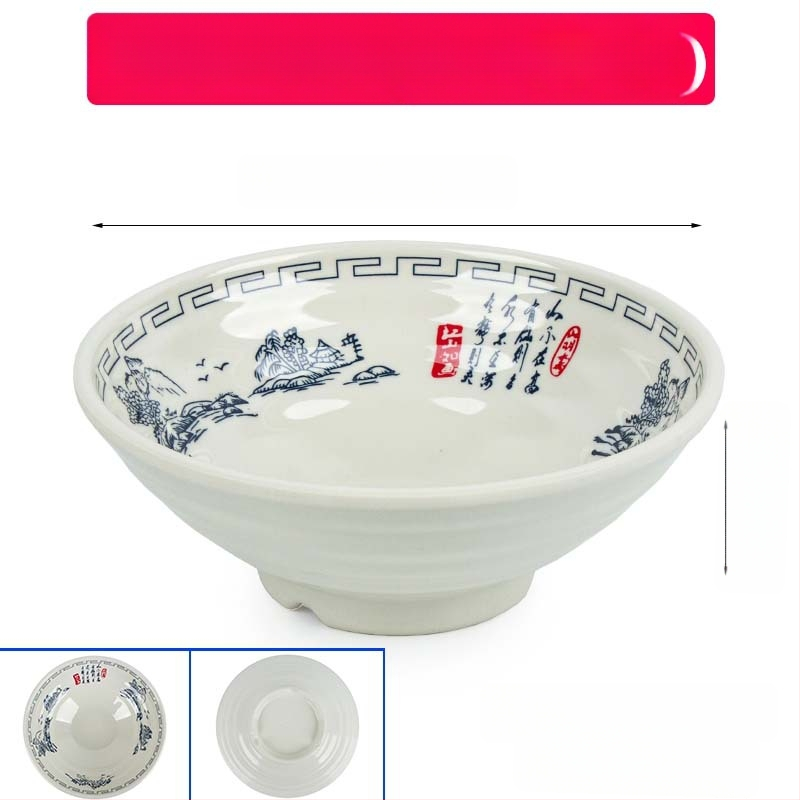 Melaminė sriubų dubenėlis su gėlių raštu, apvalios formos, tinkamas viešbučiams ir restoranams; logotipo spausdinimas ir pritaikymas prieinami