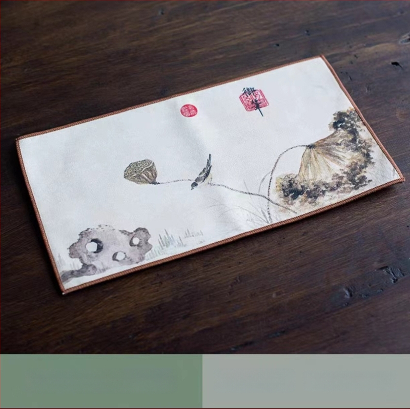 Zen-inspireeritud teekäterätik, paks ja väga imav, segu materjalist (Tootekood: 010; Tootmisprotsess: trükk; Imavus: 0–5 s)