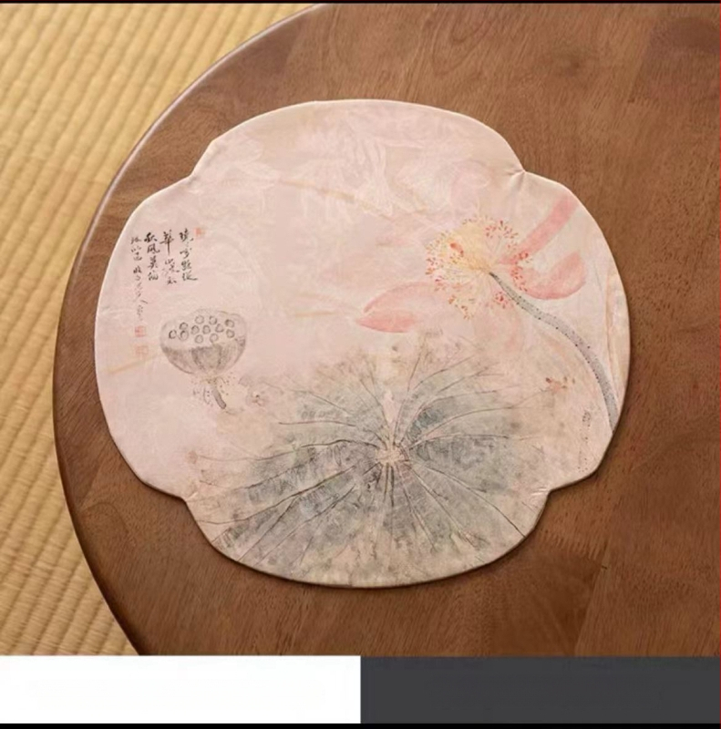 Διπλής όψεως ματ για τσάι, στρογγυλό, ύφασμα, κινέζικου ύφους, αντιολισθητικό