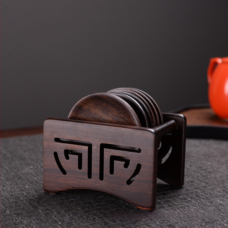 Ξύλινο σουβέρ για ποτήρι με υβριδικό χαλκό-ξύλο, μασιφ ξύλο, Rosewood και Ebony