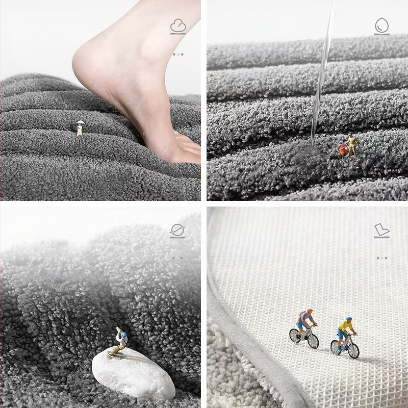 Комплект подложки за баня за тоалетна, три части, полиестерно флокиране, квадратна форма, едноцветен модел, миещи се