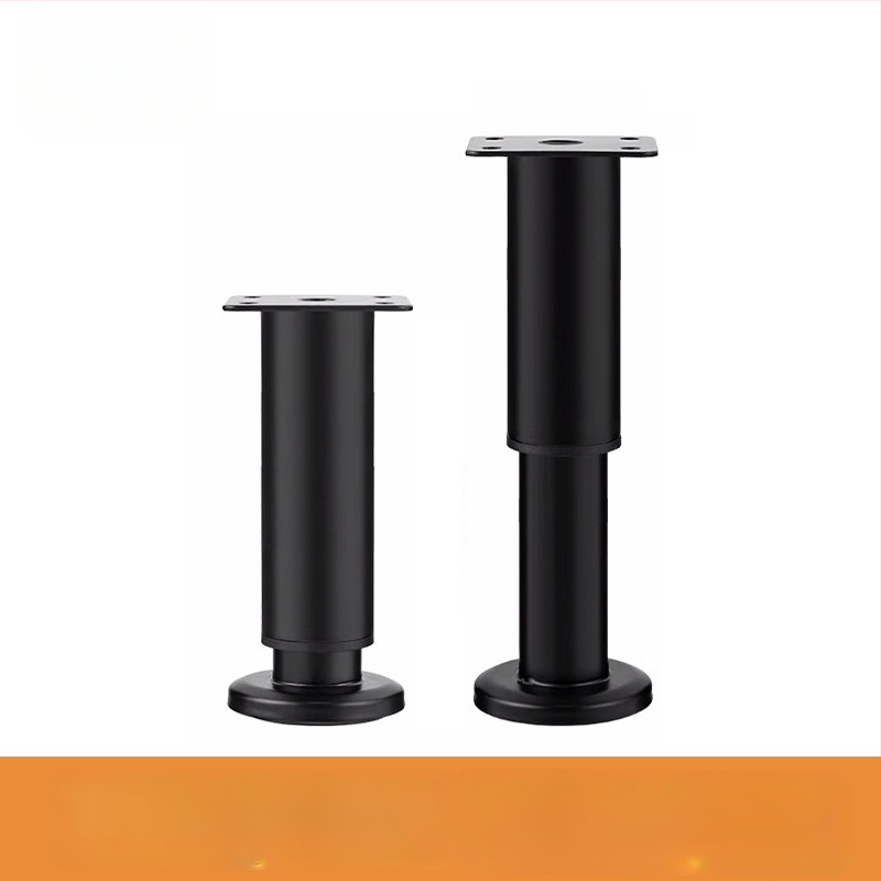 Liela pamatnes teleskopiskā kāja mēbelēm — piemērota gultai, skapim, TV statīvam un kafijas galdiņam; Materiāls: auksti valcēts tērauds; Stils: mūsdienīgs minimālisms; Ražošana: štancēšana/slīpēšana/polēšana