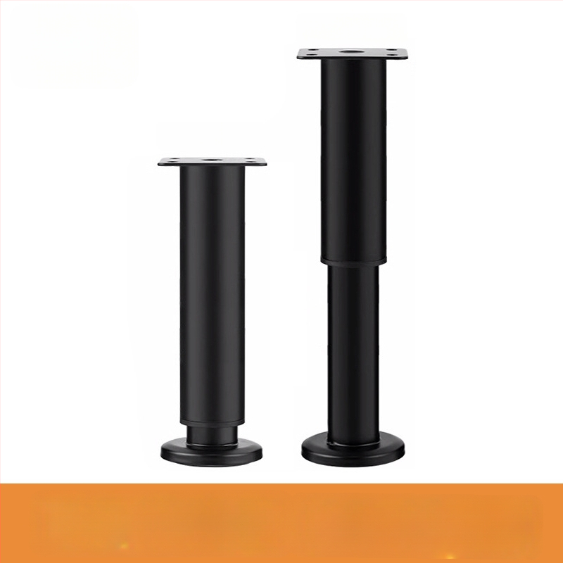 Liela pamatnes teleskopiskā kāja mēbelēm — piemērota gultai, skapim, TV statīvam un kafijas galdiņam; Materiāls: auksti valcēts tērauds; Stils: mūsdienīgs minimālisms; Ražošana: štancēšana/slīpēšana/polēšana