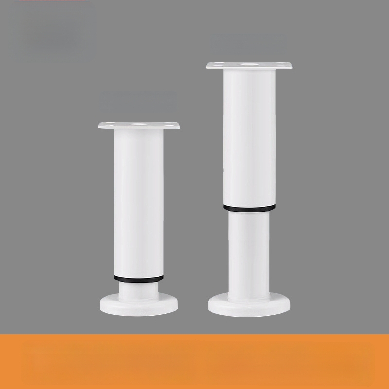 Liela pamatnes teleskopiskā kāja mēbelēm — piemērota gultai, skapim, TV statīvam un kafijas galdiņam; Materiāls: auksti valcēts tērauds; Stils: mūsdienīgs minimālisms; Ražošana: štancēšana/slīpēšana/polēšana