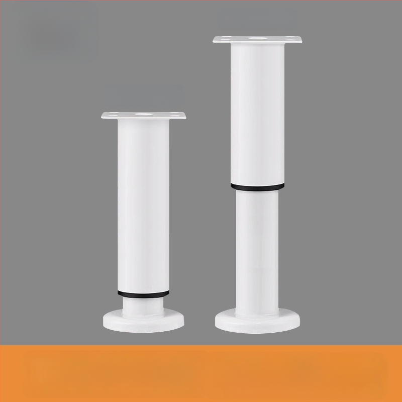 Liela pamatnes teleskopiskā kāja mēbelēm — piemērota gultai, skapim, TV statīvam un kafijas galdiņam; Materiāls: auksti valcēts tērauds; Stils: mūsdienīgs minimālisms; Ražošana: štancēšana/slīpēšana/polēšana