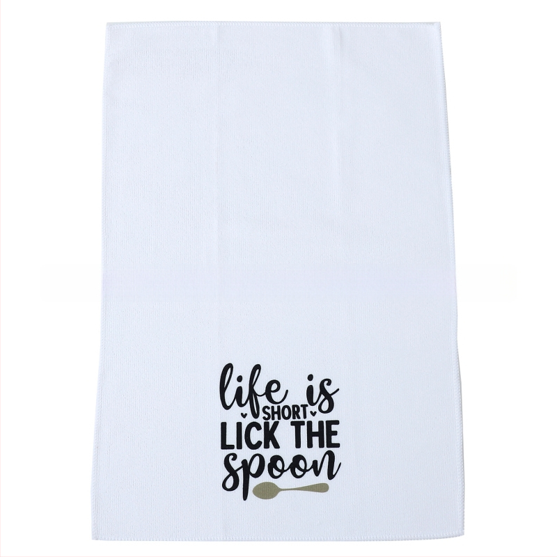 Konyhai törölköző digitális nyomással poliesterből, szuperfin rost, 255 g, 16 szál, felszívódás 11–15 s