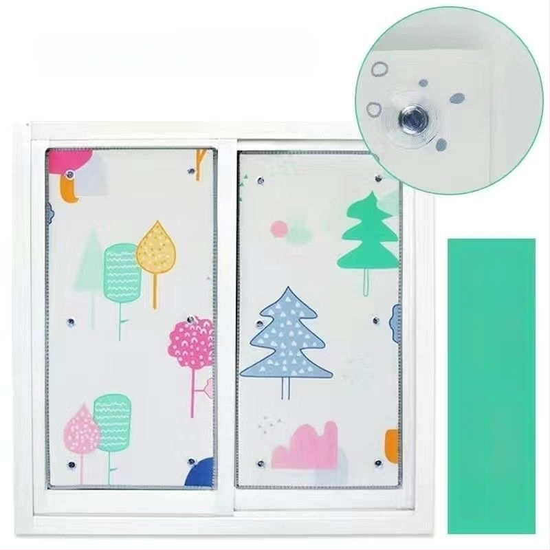 Loga stikla izolācijas plēve ar sūkņa āķīšiem – saules aizsargs guļamistabai un balkonam, Pearl cotton (EPE) materiāls, elektrostatiskā līmēšana, mūsdienīgs stils