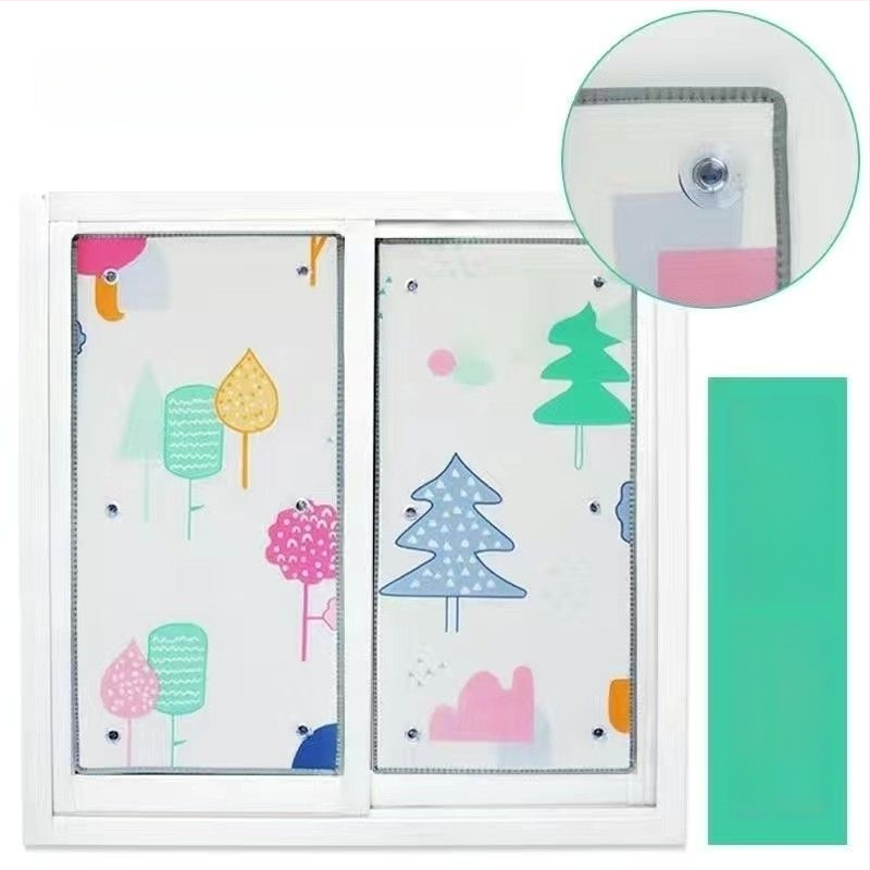 Loga stikla izolācijas plēve ar sūkņa āķīšiem – saules aizsargs guļamistabai un balkonam, Pearl cotton (EPE) materiāls, elektrostatiskā līmēšana, mūsdienīgs stils