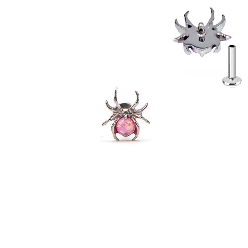 Titanio lūpų piercing su voratinklio formos bezel opalui, G23 lydinys