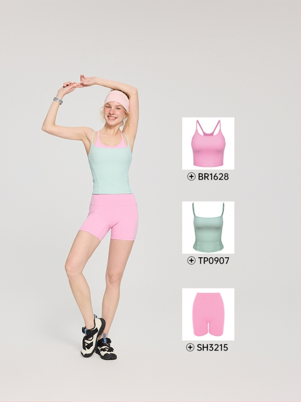 Sieviešu fitnesa sporta krūšturis ar fiksētām kaussēm, elpojošs neilona/spandeksa audums, pilnas kauss, plāns veidots kauss, fiksētas dubultās siksnas