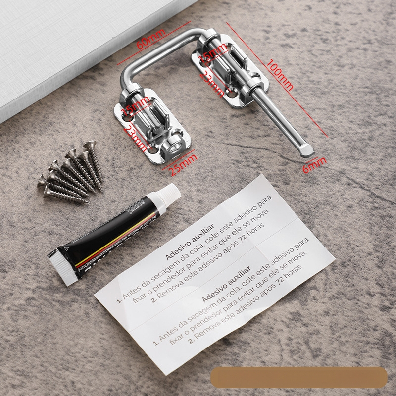 Durvju aizslēga bez urbšanas, cinka sakausējums, daudzleņķa aizslēgs 90°/180°, elektroplatinga pārklājums