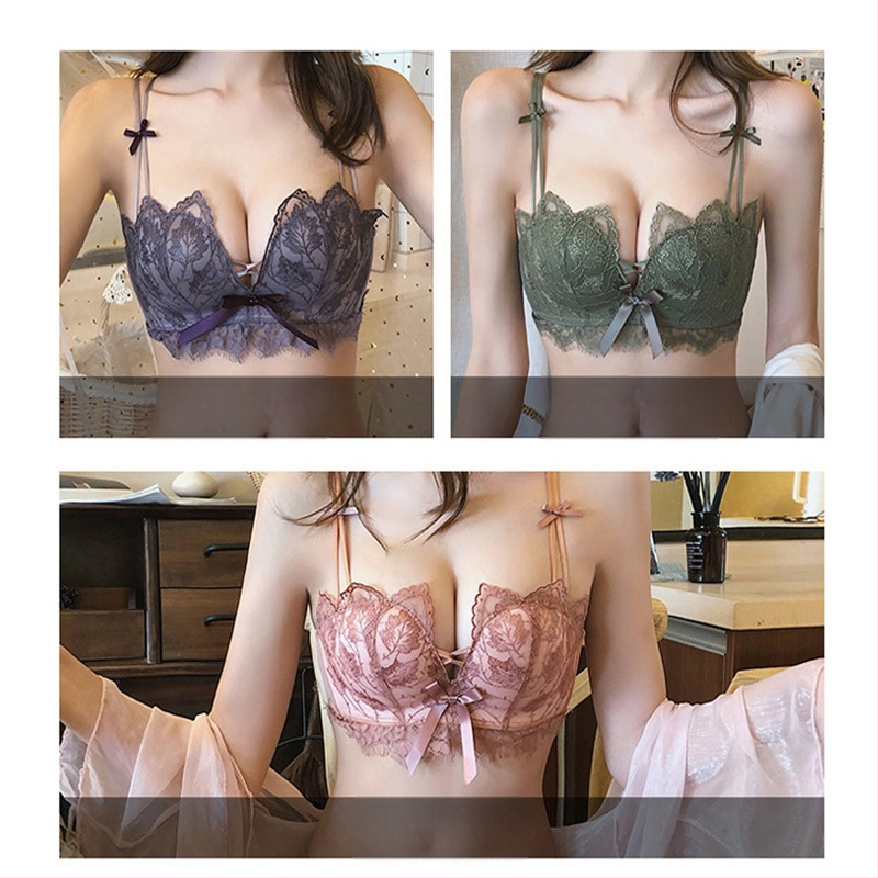 Sieviešu bezvadu mežģīņu krūšturis ar formas veidošanas funkciju, komplekts ar aizmugures dizainu; 3/4 kauss, forma: augšējā plāna, apakšējā bieza; noņemamas dubultās siksnas, aizmugurē četras rindu aizdares