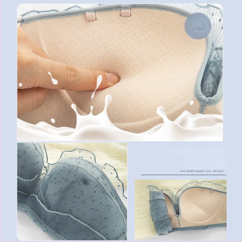 Mežģīņu bezvadu krūšturis komplekts mazam krūtīm — 3/4 kauss, augšējā plāna un apakšējā bieza kauss, noņemamās dubultās siksnas