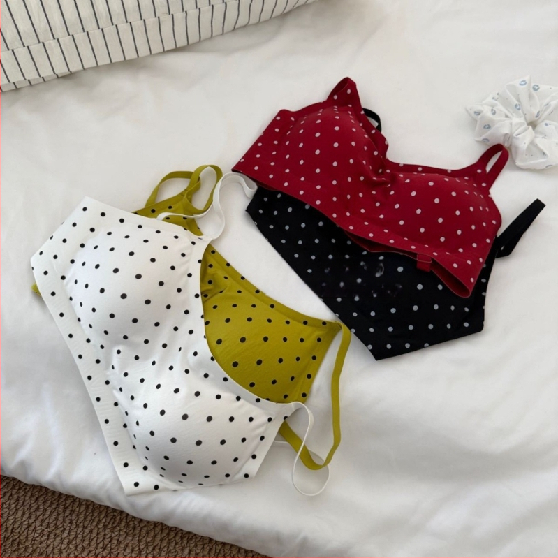 Retro ar punktotu dizainu krūšturu komplekts, 3/4 kauss, fiksēti plecu sargi, elpojošs un ērts