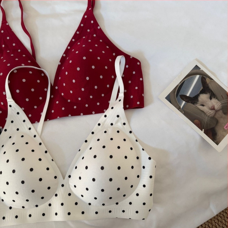 Retro ar punktotu dizainu krūšturu komplekts, 3/4 kauss, fiksēti plecu sargi, elpojošs un ērts