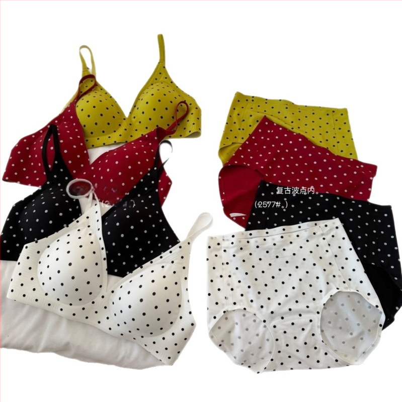 Retro ar punktotu dizainu krūšturu komplekts, 3/4 kauss, fiksēti plecu sargi, elpojošs un ērts