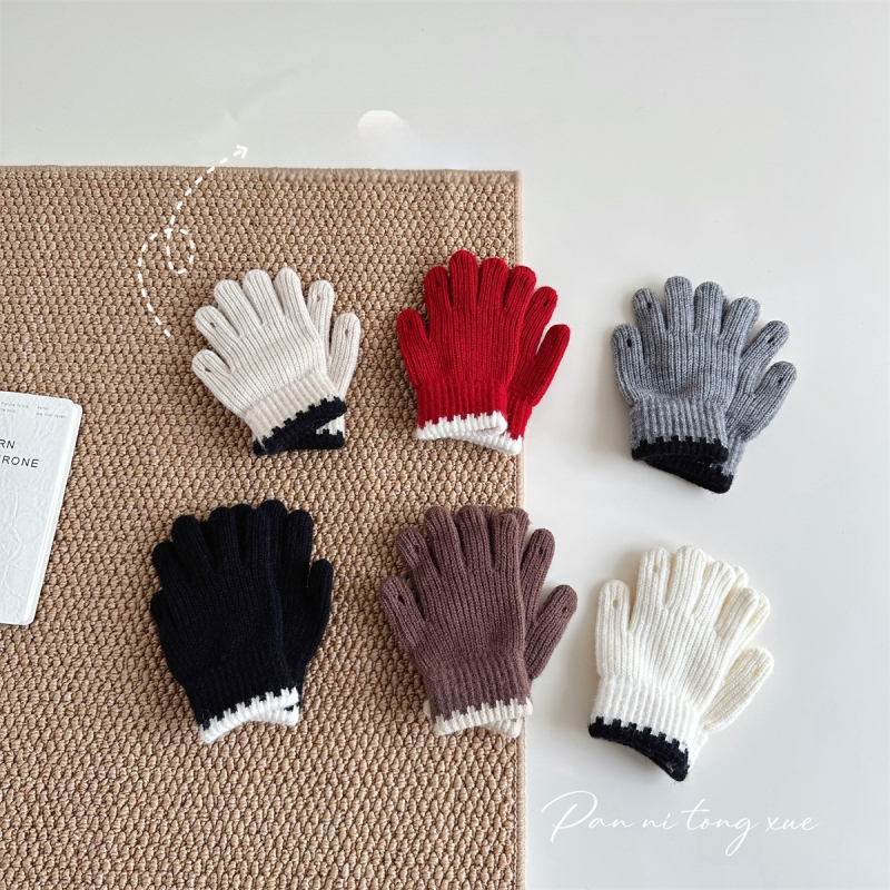 Bērnu adītās cimdi – pieci pirksti, silti, mākslīgais kašmīrs, džakarda adīšana, korejiešu stil, vecums 6–10 gadi, ziema