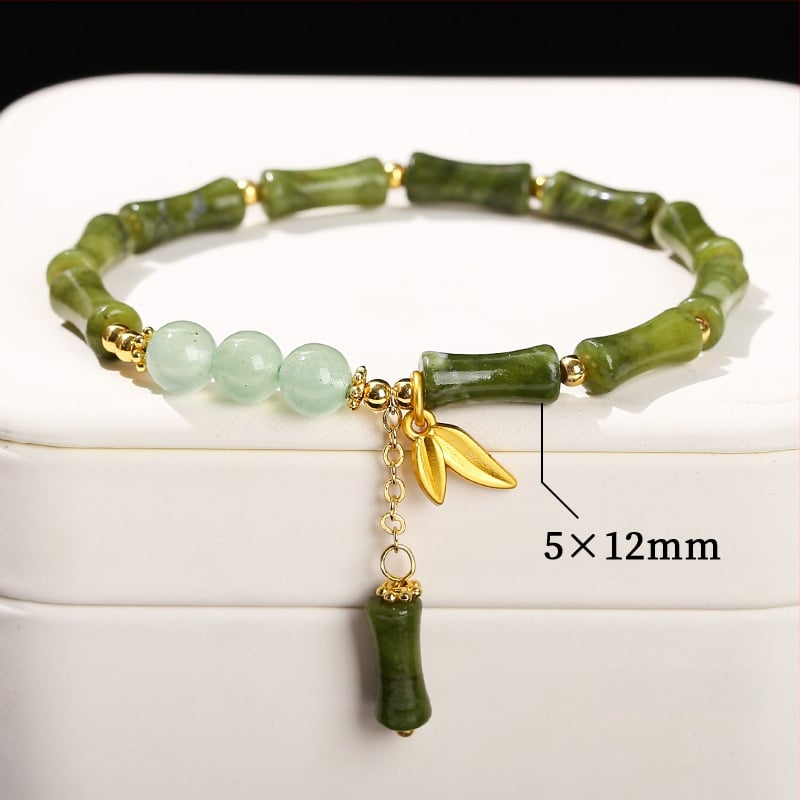 Jingdong Jewelry Narukvica od jadeita s metalnim ukrasima u obliku bambusovog lista – kineski retro stil za žene