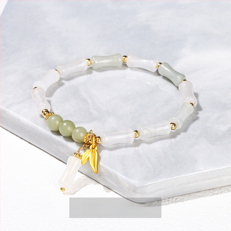 Jingdong Jewelry Narukvica od jadeita s metalnim ukrasima u obliku bambusovog lista – kineski retro stil za žene
