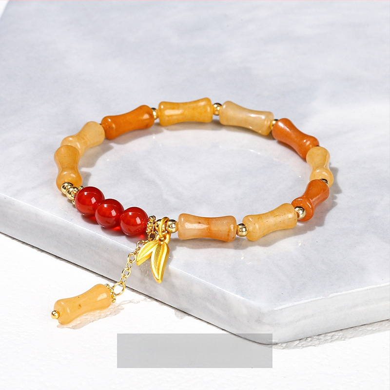 Jingdong Jewelry Narukvica od jadeita s metalnim ukrasima u obliku bambusovog lista – kineski retro stil za žene