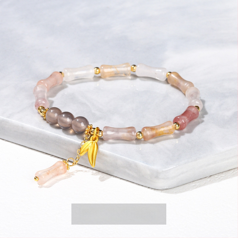 Jingdong Jewelry Narukvica od jadeita s metalnim ukrasima u obliku bambusovog lista – kineski retro stil za žene
