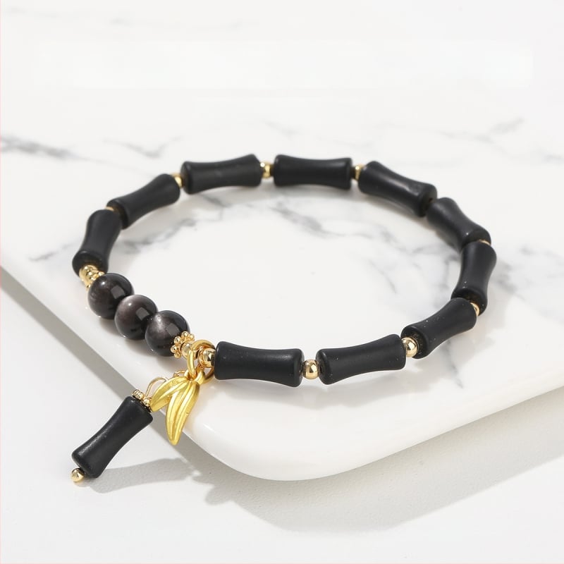 Jingdong Jewelry Narukvica od jadeita s metalnim ukrasima u obliku bambusovog lista – kineski retro stil za žene