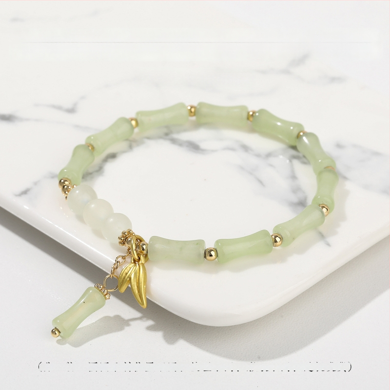 Jingdong Jewelry Narukvica od jadeita s metalnim ukrasima u obliku bambusovog lista – kineski retro stil za žene
