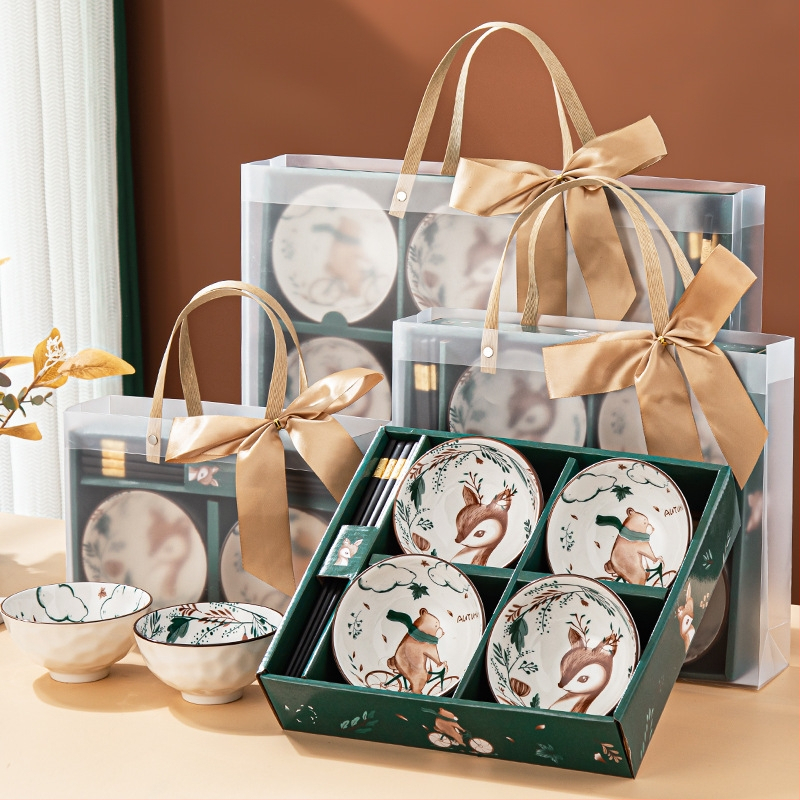 Keramikinis ryžių dubenėlis su lėkštele ir lazdelėmis, 350 ml talpa, po glazūra raštas, tinkamas mikrobangų krosnei, logotipo spausdinimas, dovana