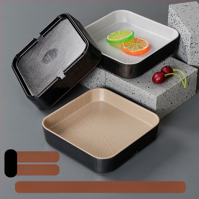 Ristkülikukujuline melamiinist taldrik, portselaniimitatsioon, ühtlane värv, glasuurviimistlus, mikrolainahjuga ei sobi