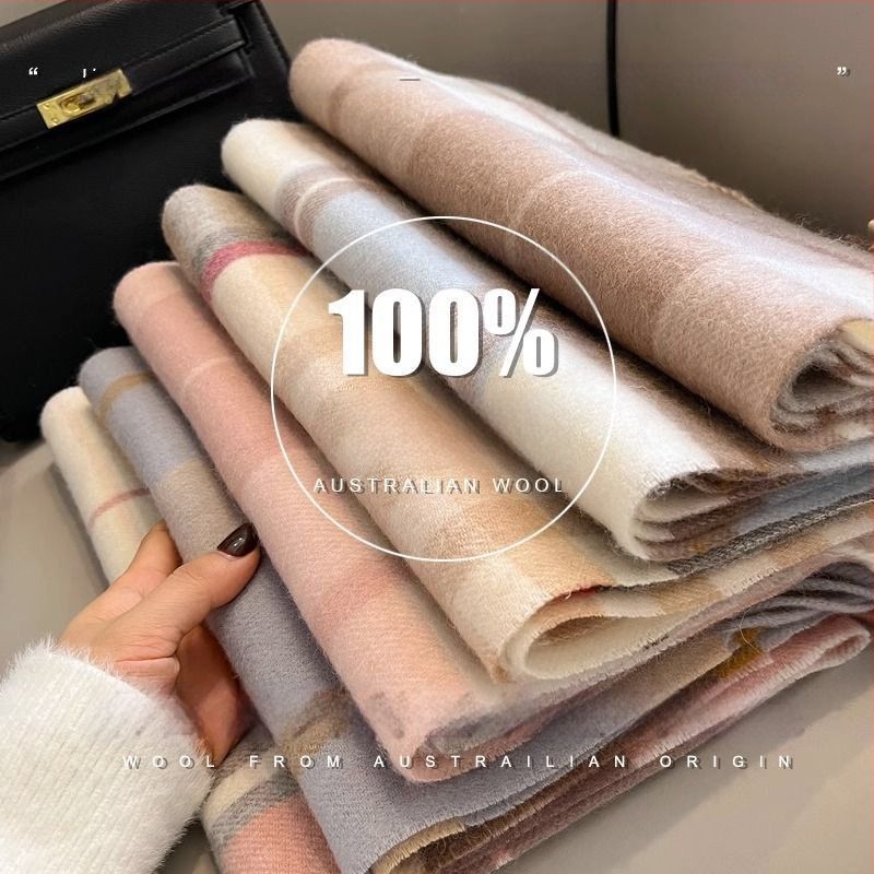 Sieviešu vilnas šalle, raksts ar kvadrātiņu rakstu, tīra vilna, pavasaris