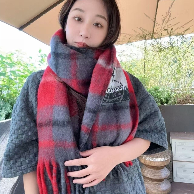 Kašmira šalle ar rakstu kvadrātiņos, silts kakla šalle ar pūkām, izcelsme Guangzhou, 2025. gada pavasara izlaidums